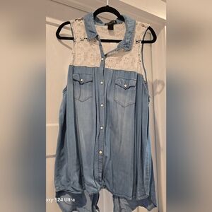 Shyanne Denim Blue Top with White Lace